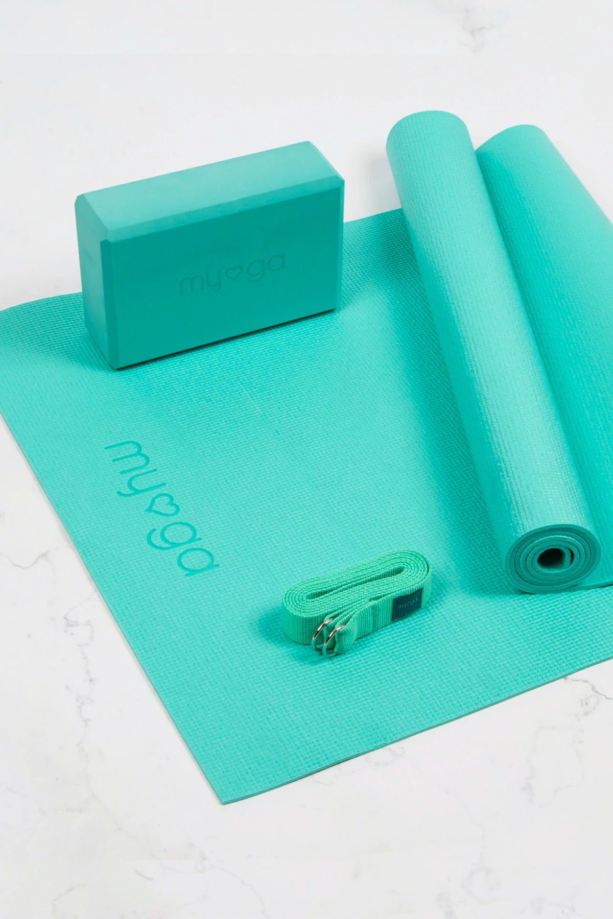 Myga Yoga Starter Kit Mat Block Carry Strap 4mm Thick Pilates